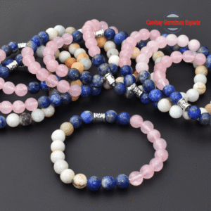 Natural Rose Quartz, Lapis, Agate Gemstone Bracelet Round Shape Bracelet Gift For Women