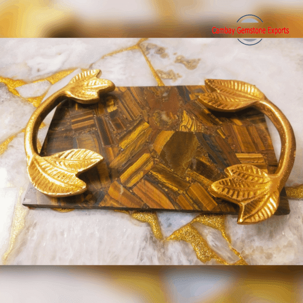 Natural Tiger Eye Serving Trays Handmade Unique Item Serving Trays Gift For Her