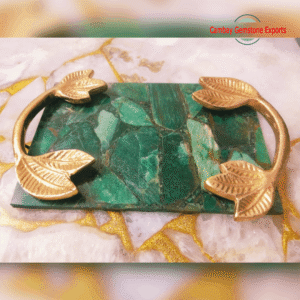 Natural Green Aventurine Stone Serving Trays Unique Leaf Handled Serving Trays