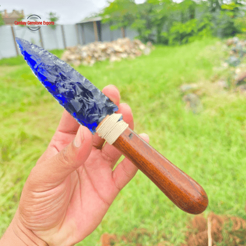 Screenshot 2026-01-04 015744 Blue Obsidian Arrowhead With Wooden Handle