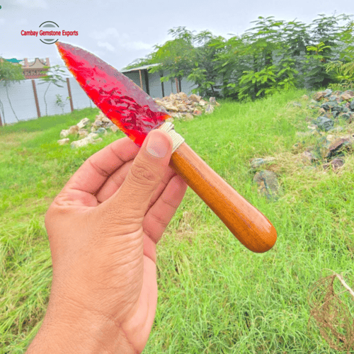 Red Obsidian Arrowhead With Wooden Handle