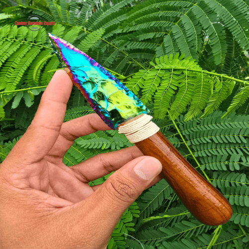 Screenshot 2026-01-04 015804 Green Obsidian Arrowhead With Wooden Handle